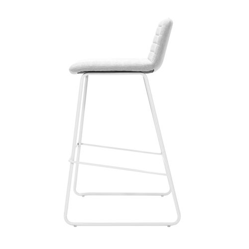 Pixel Counter Stool White Sled Base Light Grey Fabric