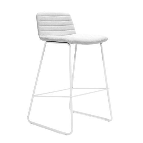 Pixel Counter Stool White Sled Base Light Grey Fabric
