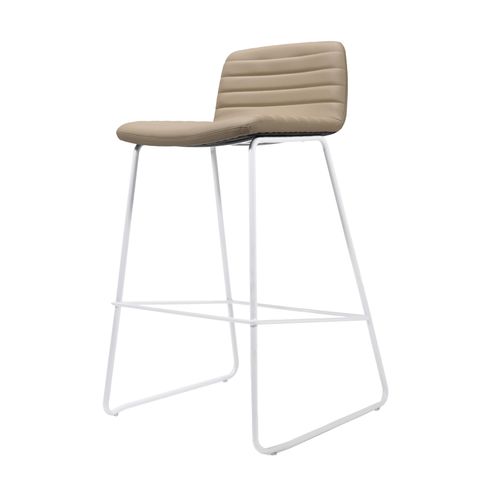 Pixel Counter Stool White Sled Base Almond PU