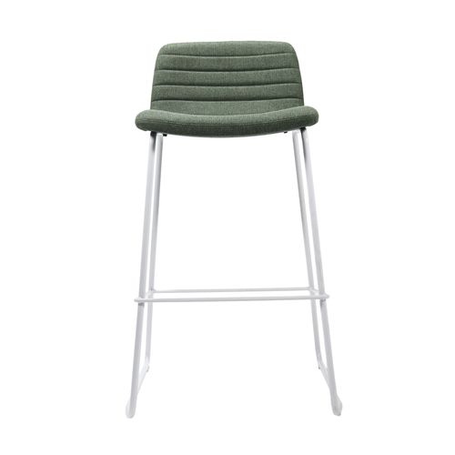 Pixel Counter Stool White Sled Base Olive Fabric