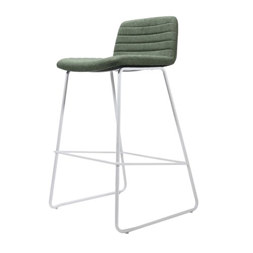 Pixel Counter Stool White Sled Base Olive Fabric