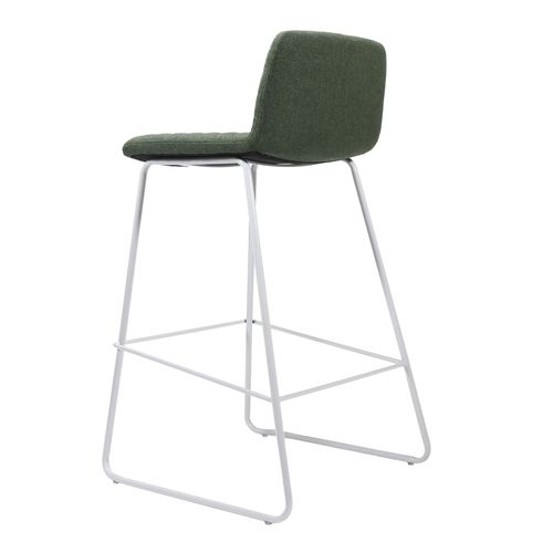 Pixel Counter Stool White Sled Base Olive Fabric