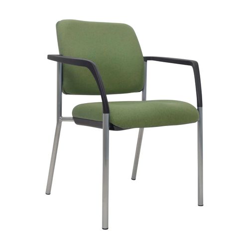 Buro Lindis Visitor Chair 4 Leg Reflective Silver Frame with Arms Olive Fabric