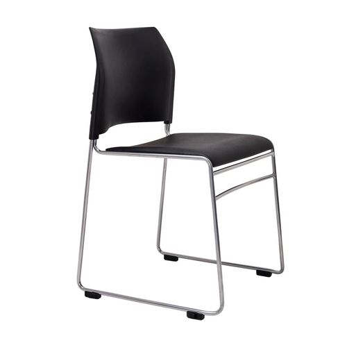 Buro Maxim Visitors Chair Reflective Silver Sled Base No Arms Stackable Black