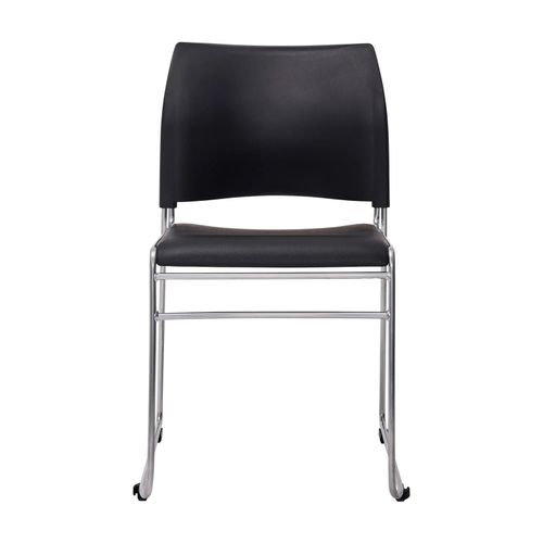 Buro Maxim Visitors Chair Reflective Silver Sled Base No Arms Stackable Black