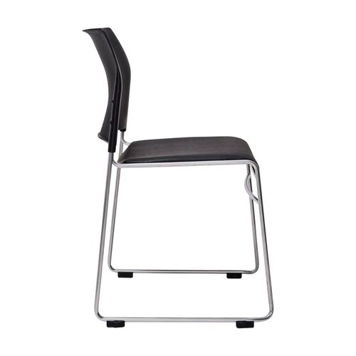 Buro Maxim Visitors Chair Reflective Silver Sled Base No Arms Stackable Black