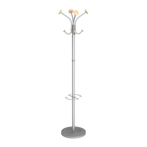 Alba Stily Coat Rack With Umbrella Stand 4 Hook Silver/Wood