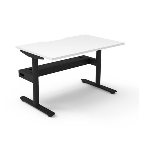 Halo Static Single Sided Workstation with Cable Tray 1200W Black Frame Natural White Scallop Top