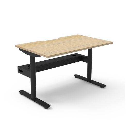 Halo Static Single Sided Workstation with Cable Tray 1200W Black Frame Natural Oak Scallop Top