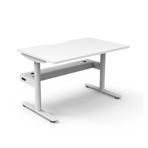 Halo Static Single Sided Workstation with Cable Tray 1200W White Frame Natural White Scallop Top