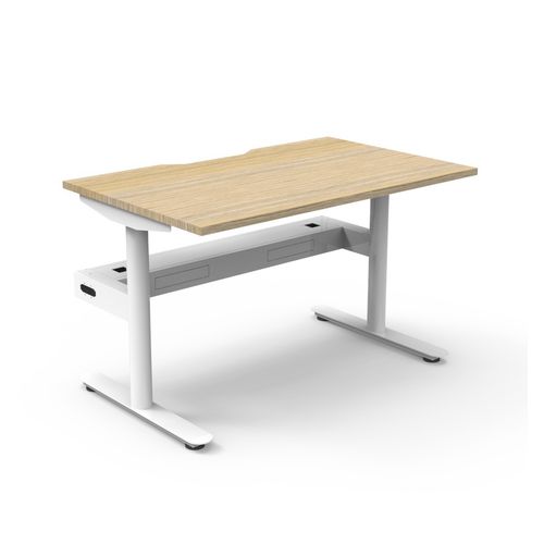 Halo Static Single Sided Workstation with Cable Tray 1200W White Frame Natural Oak Scallop Top