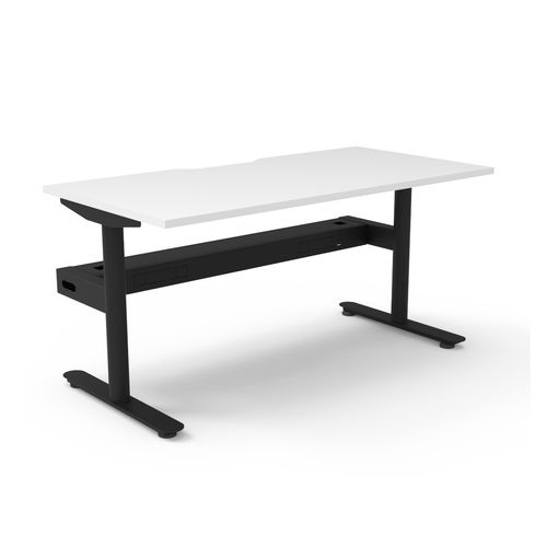 Halo Static Single Sided Workstation with Cable Tray 1500W Black Frame Natural White Scallop Top