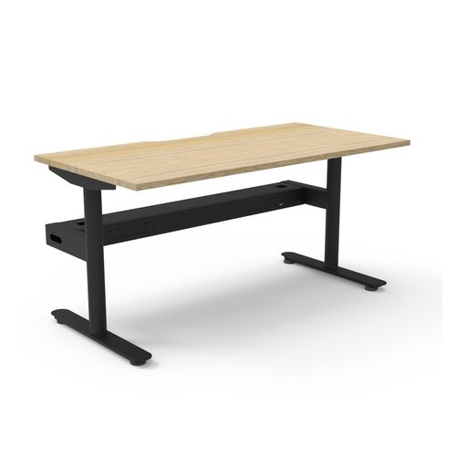 Halo Static Single Sided Workstation with Cable Tray 1500W Black Frame Natural Oak Scallop Top