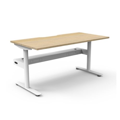 Halo Static Single Sided Workstation with Cable Tray 1500W White Frame Natural Oak Scallop Top