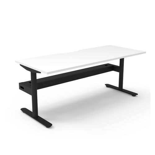 Halo Static Single Sided Workstation with Cable Tray 1800W Black Frame Natural White Scallop Top