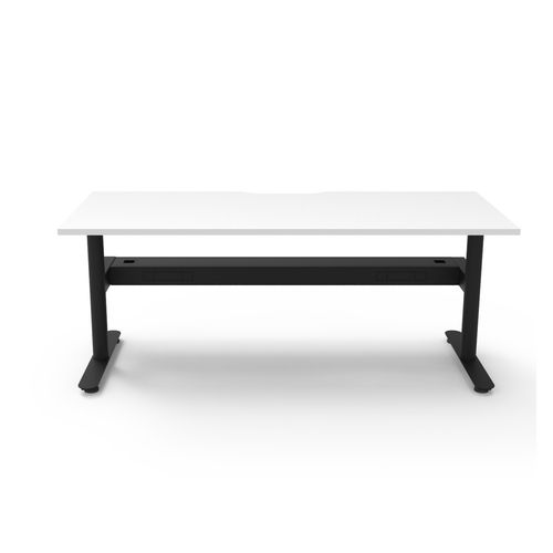 Halo Static Single Sided Workstation with Cable Tray 1800W Black Frame Natural White Scallop Top