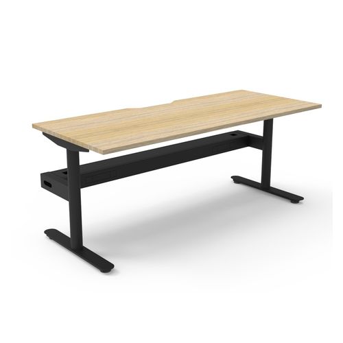 Halo Static Single Sided Workstation with Cable Tray 1800W Black Frame Natural Oak Scallop Top