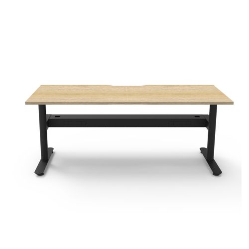 Halo Static Single Sided Workstation with Cable Tray 1800W Black Frame Natural Oak Scallop Top