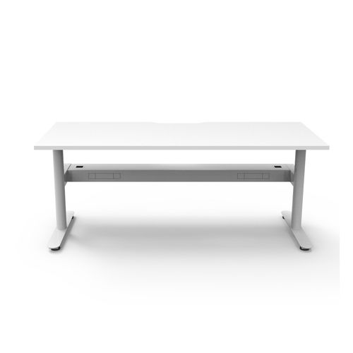 Halo Static Single Sided Workstation with Cable Tray 1800W White Frame Natural White Scallop Top