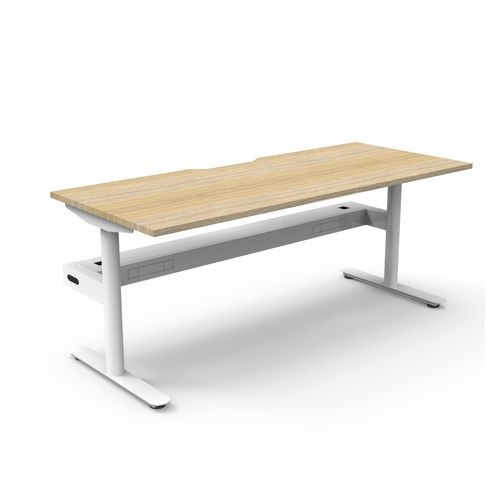 Halo Static Single Sided Workstation with Cable Tray 1800W White Frame Natural Oak Scallop Top