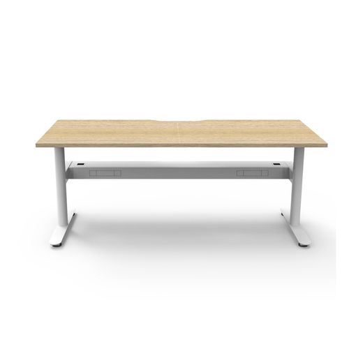 Halo Static Single Sided Workstation with Cable Tray 1800W White Frame Natural Oak Scallop Top