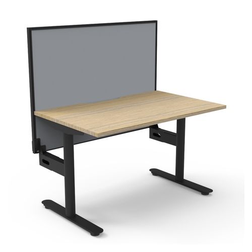 Halo Static Single Sided Workstation with Black/Grey Screen 1200W Black Frame Natural Oak Scallop Top