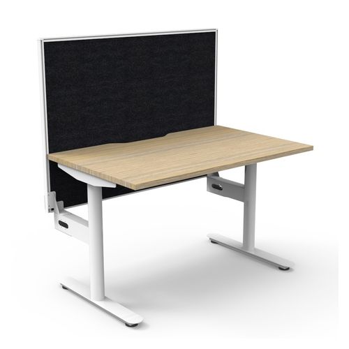 Halo Static Single Sided Workstation with White/Black Screen 1200W White Frame Natural Oak Scallop Top