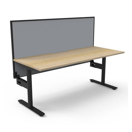 Halo Static Single Sided Workstation with Black/Grey Screen 1800W Black Frame Natural Oak Scallop Top