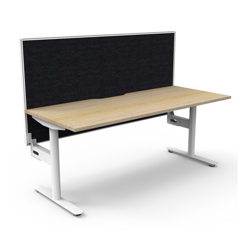 Halo Static Single Sided Workstation with White/Black Screen 1800W White Frame Natural Oak Scallop Top