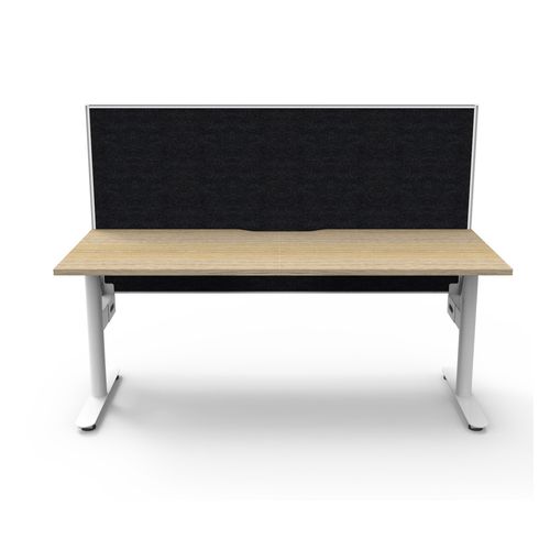 Halo Static Single Sided Workstation with White/Black Screen 1800W White Frame Natural Oak Scallop Top
