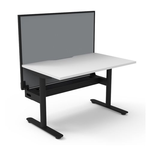 Halo Static Single Sided Workstation with Black/Grey Screen and Cable Tray 1200W Black Frame Natural White Scallop Top