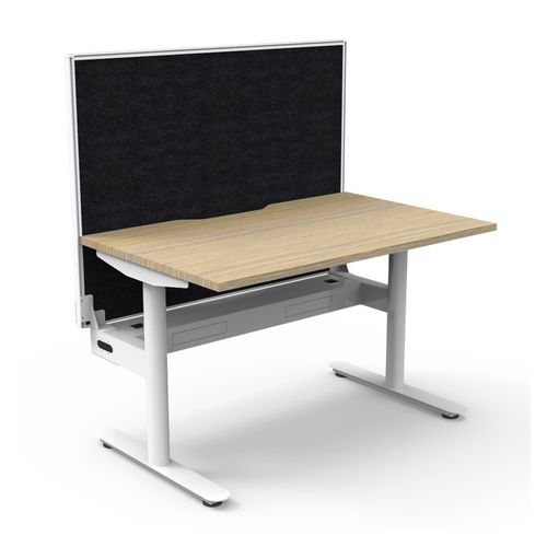 Halo Static Single Sided Workstation with White/Black Screen and Cable Tray 1200W White Frame Natural Oak Scallop Top