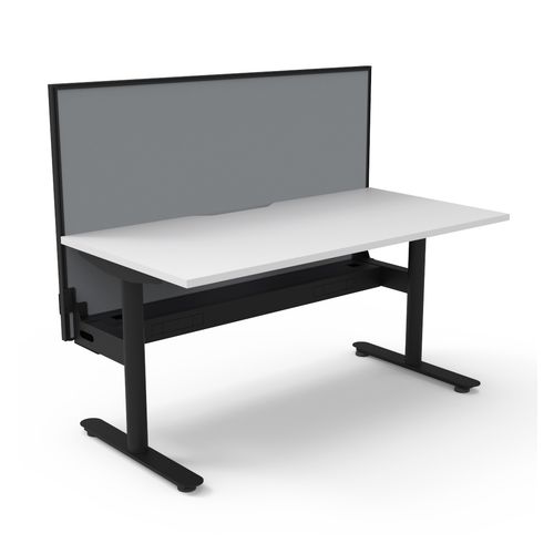 Halo Static Single Sided Workstation with Black/Grey Screen and Cable Tray 1500W Black Frame Natural White Scallop Top