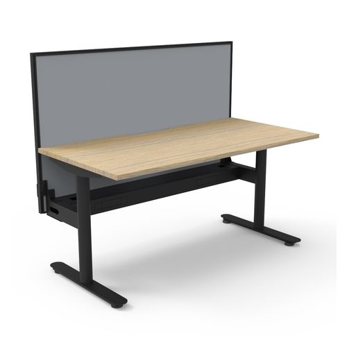 Halo Static Single Sided Workstation with Black/Grey Screen and Cable Tray 1500W Black Frame Natural Oak Scallop Top