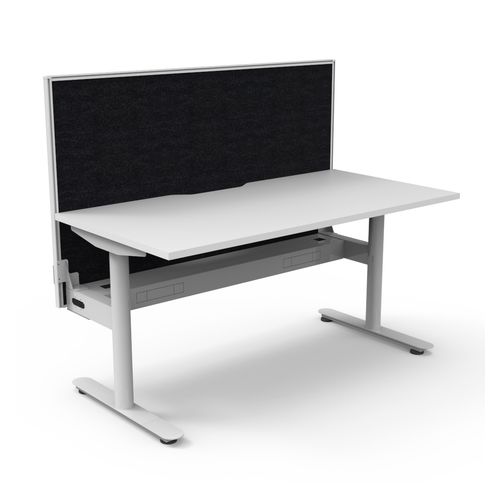 Halo Static Single Sided Workstation with White/Black Screen and Cable Tray 1500W White Frame Natural White Scallop Top