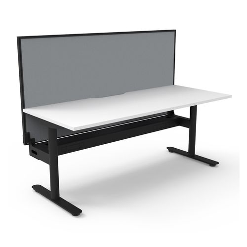 Halo Static Single Sided Workstation with Black/Grey Screen and Cable Tray 1800W Black Frame Natural White Scallop Top
