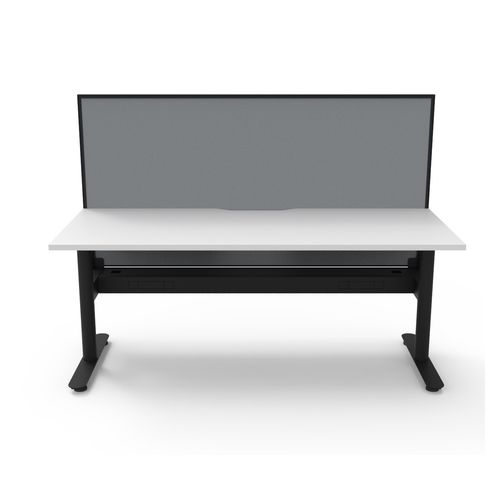 Halo Static Single Sided Workstation with Black/Grey Screen and Cable Tray 1800W Black Frame Natural White Scallop Top