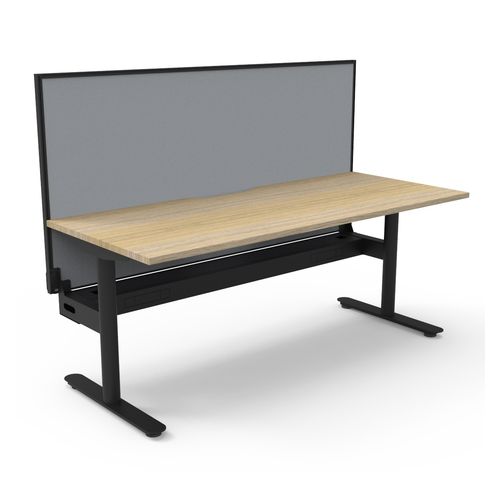 Halo Static Single Sided Workstation with Black/Grey Screen and Cable Tray 1800W Black Frame Natural Oak Scallop Top