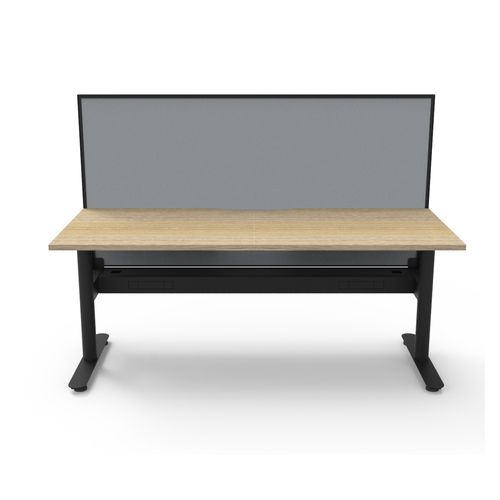 Halo Static Single Sided Workstation with Black/Grey Screen and Cable Tray 1800W Black Frame Natural Oak Scallop Top