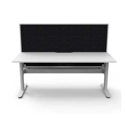 Halo Static Single Sided Workstation with White/Black Screen and Cable Tray 1800W White Frame Natural White Scallop Top