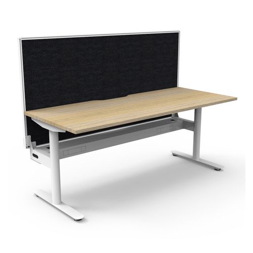 Halo Static Single Sided Workstation with White/Black Screen and Cable Tray 1800W White Frame Natural Oak Scallop Top