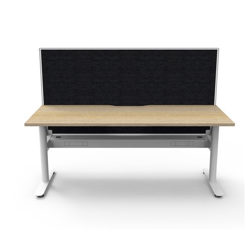 Halo Static Single Sided Workstation with White/Black Screen and Cable Tray 1800W White Frame Natural Oak Scallop Top
