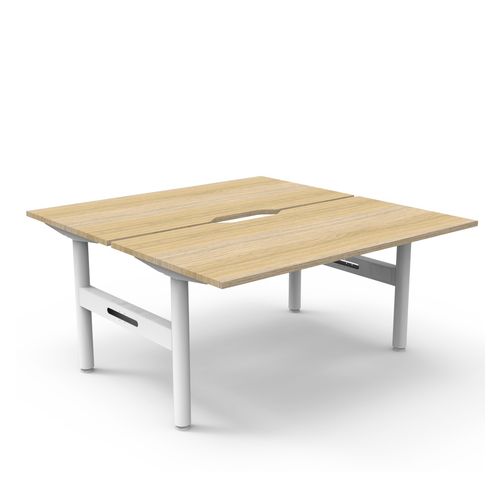 Halo Static Back to Back Workstation 1500W White Frame Natural Oak Scallop Top