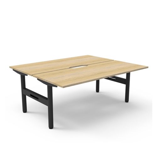 Halo Static Back to Back Workstation 1800W Black Frame Natural Oak Scallop Top