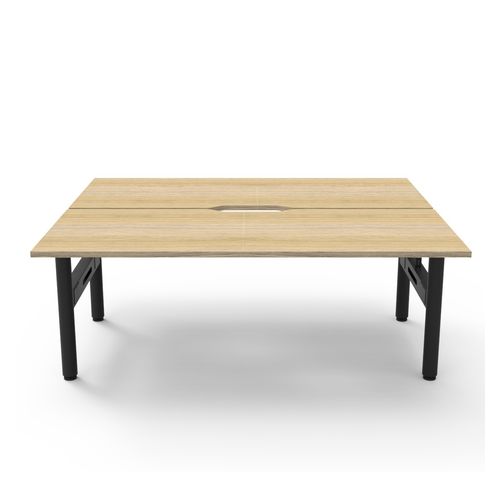Halo Static Back to Back Workstation 1800W Black Frame Natural Oak Scallop Top