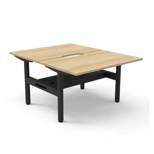 Halo Static Back to Back Workstation with Cable Tray 1200W Black Frame Natural Oak Scallop Top