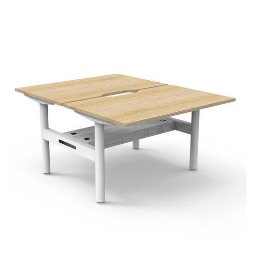 Halo Static Back to Back Workstation with Cable Tray 1200W White Frame Natural Oak Scallop Top