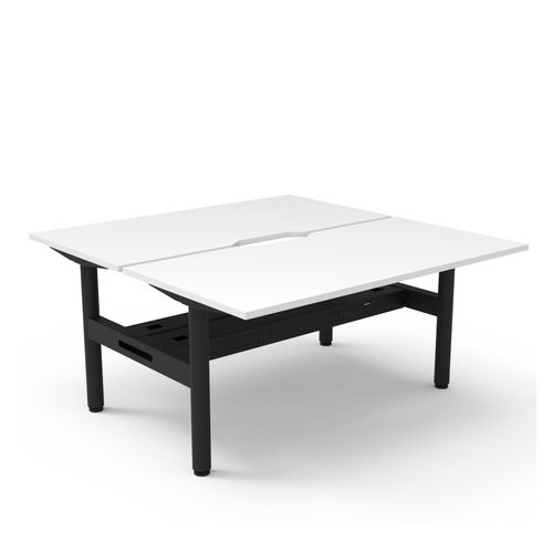 Halo Static Back to Back Workstation with Cable Tray 1500W Black Frame Natural White Scallop Top