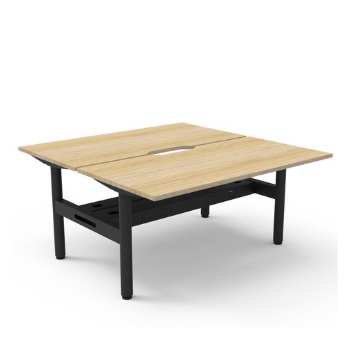 Halo Static Back to Back Workstation with Cable Tray 1500W Black Frame Natural Oak Scallop Top