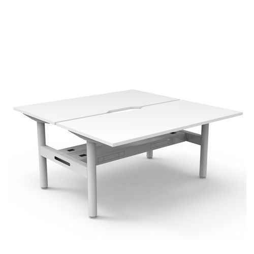 Halo Static Back to Back Workstation with Cable Tray 1500W White Frame Natural White Scallop Top